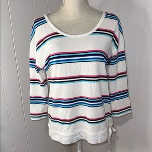 Talbots Long Sleeve Top - White with Blue and Pink Stripes